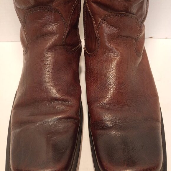 '80s ALDO Men's Sz 44EU/11US Brown Tall Boots Sq Toe Skull/Flames Embossed Zip - Picture 5 of 14